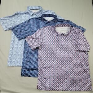Lot 3 Maelreg Mens XL Performance Polo Shirt Geometric Golf Outdoor Athletic